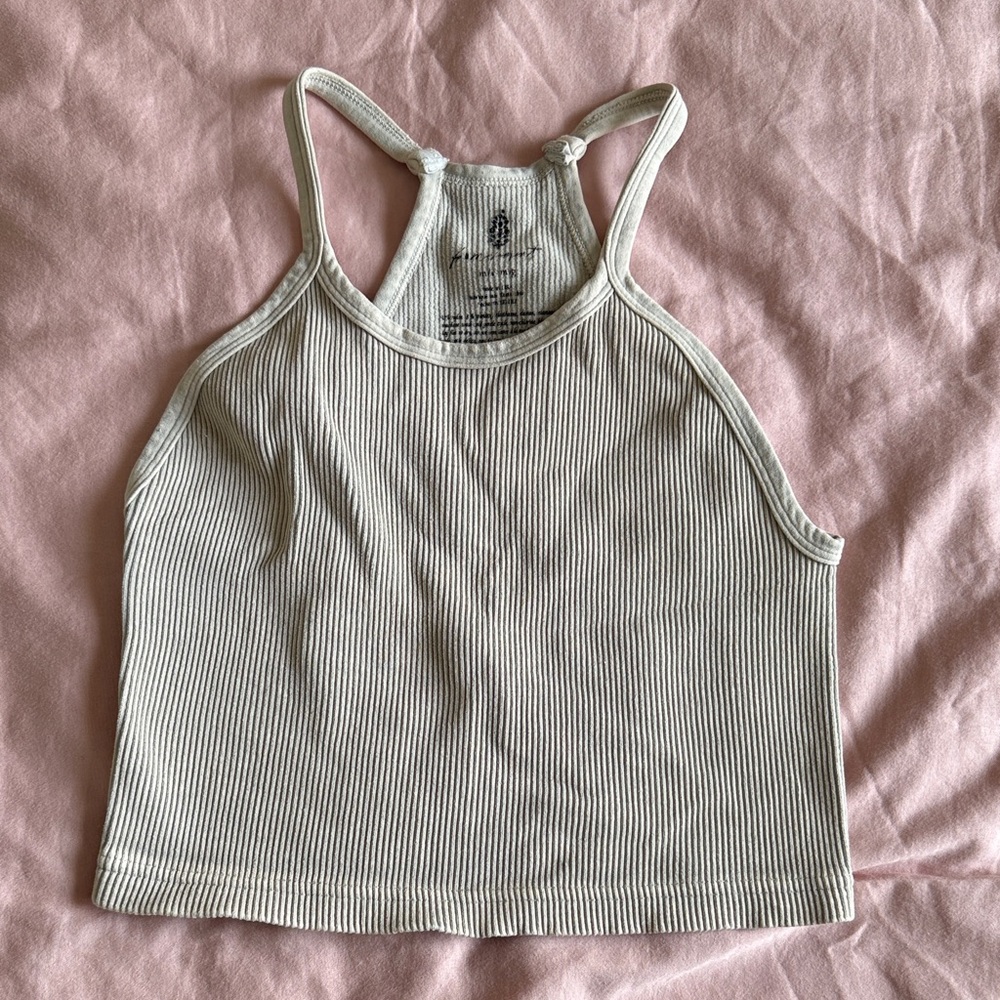 Free People Cream Ribbed Racerback Tank Top - Picture 1 of 3